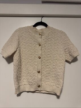 Cream Short-Sleeve Cardigan Top